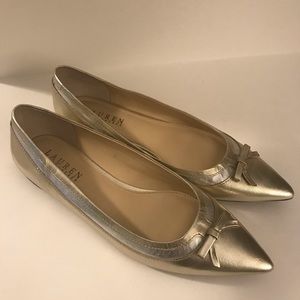 New Ralph Lauren Sally Gold Silver Bow Flats sz 8